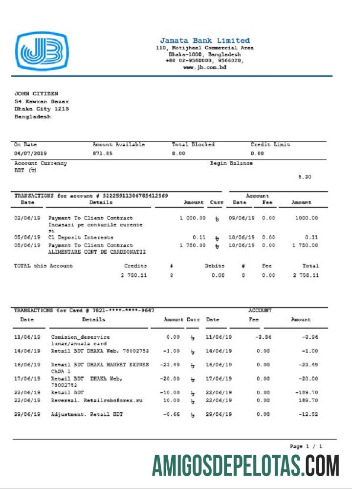 Exemplo do Banco Janata de Bangladesh